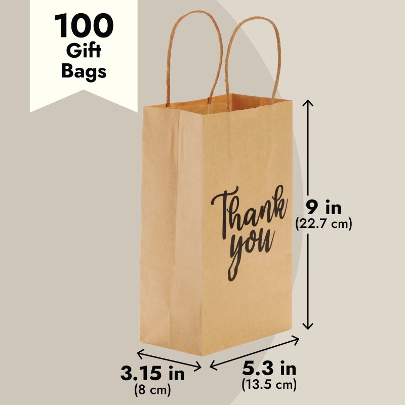 Sparkle and Bash Paper Thank You Bags - 9 x 5.3 x 3 In, Brown, Set of 100 with Handles for Party Favors & Wedding Favors - Image 4